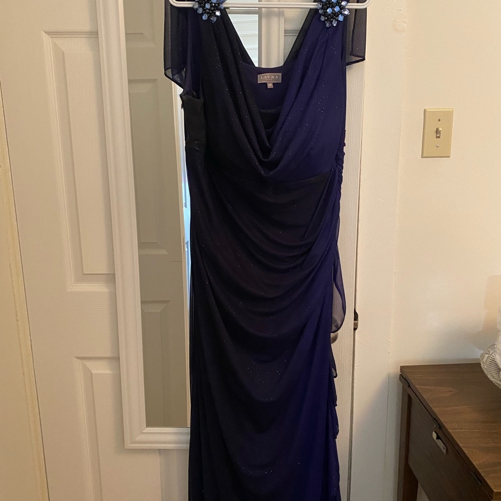 Laura Blue Cowl Neck Cap Sleeve Maxi Gown